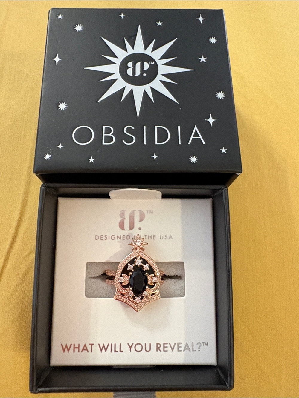 Obsidia Rose Gold Ring with Black Center Stone